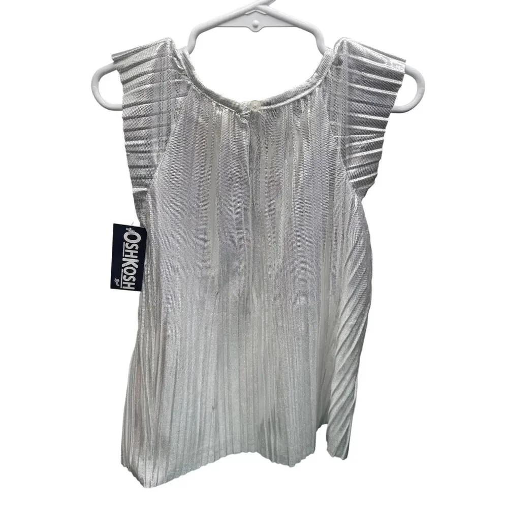 OshKosh B'gosh Silver Metallic Foil Pleated Dress 2T NWT Holiday